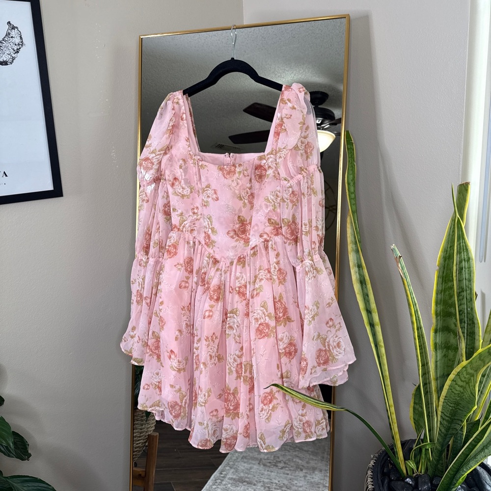 House of CB SANCIA English Vintage Rose Print Puff Sleeve Mini Dress NWOT - Picture 9 of 12